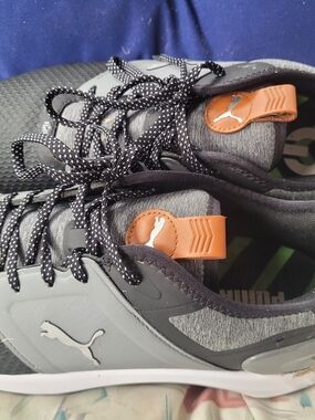 Puma Gray and Black Sneakers with Tan Pull Tabs Golf Shoes